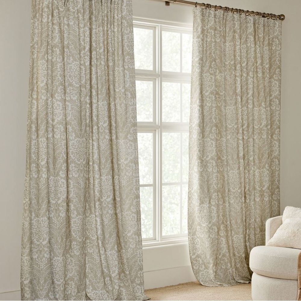 Pottery Barn Neutral Taupe Paisley Damask Curtain Panel